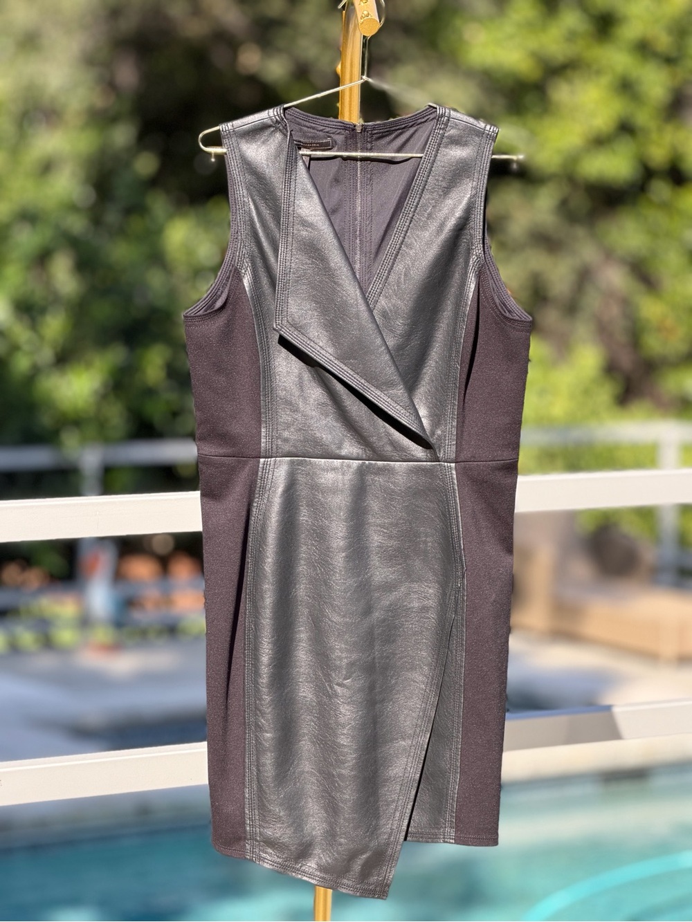 BCBGMaxAzria Black Faux Leather & Knit Sleeveless Mini Dress